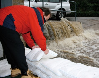 FloodSax in action saving a business from torrential floodwater