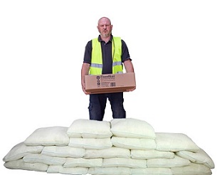 These 20 FloodSax all came from this one easy-to-carry box. The same amount of sandbags would need a large van or flatback lorry to shift them.