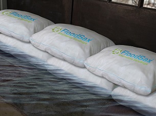FloodSax alternative sandbags are neat and easy to build into an effective flood prevention barrier