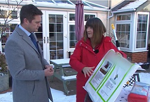 ITV reporter James Webster interviewing UK flood expert Mary Dhonau about the benefits of FloodSax alternative sandbags