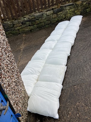 These two rows of FloodSax alternative sandbags protected a property in West Yorkshire from being flooded, saving thousands of pounds in flood damage