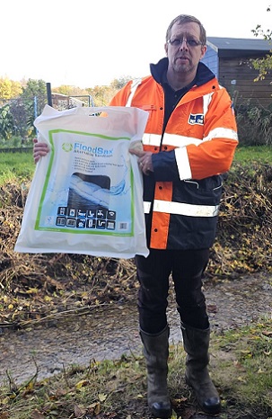 Norfolk and Suffolk 4x4 Response events co-ordinator Rob Hawley with a pack of 5 FloodSax