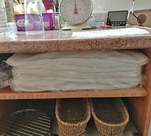 FloodSax neatly stored on a kitchen shelf in Anne’s house. These are the equivalent of 5 traditional sandbags.