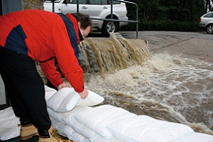FloodSax in action keeping torrential floodwater out of a warehouse preventing hundreds of thousands of pounds damage